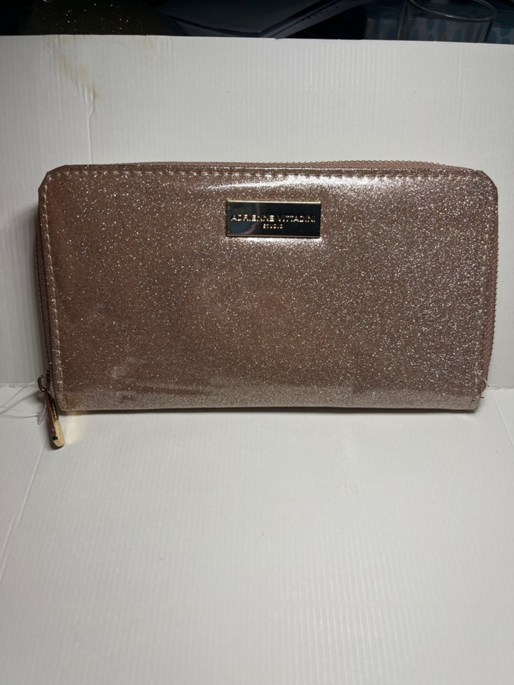Adrienne Vittadini Rose Gold Glitter Zip Wallet